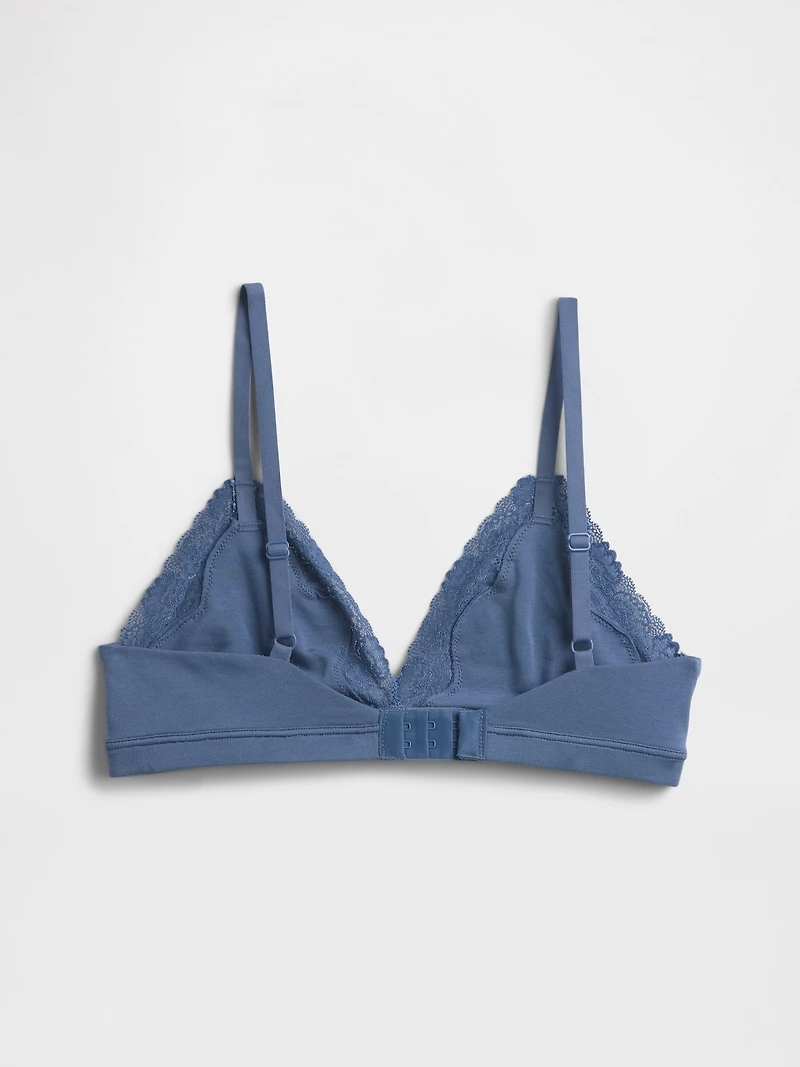 Organic Stretch Cotton Lace-Trim Triangle Bra