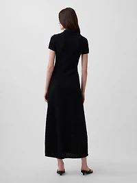 Pointelle Polo Maxi Sweater Dress