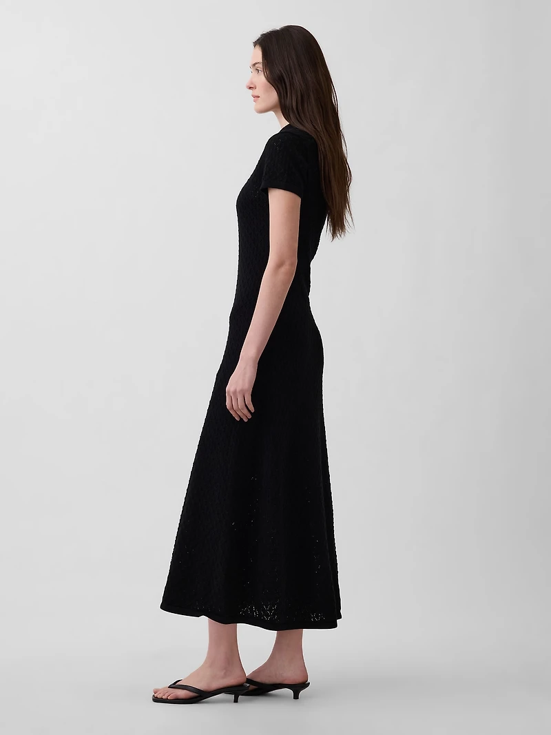 Pointelle Polo Maxi Sweater Dress