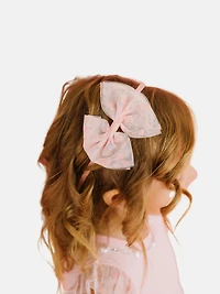Sweet Wink Flocked Heart Valentines Day Tulle Bow Headband