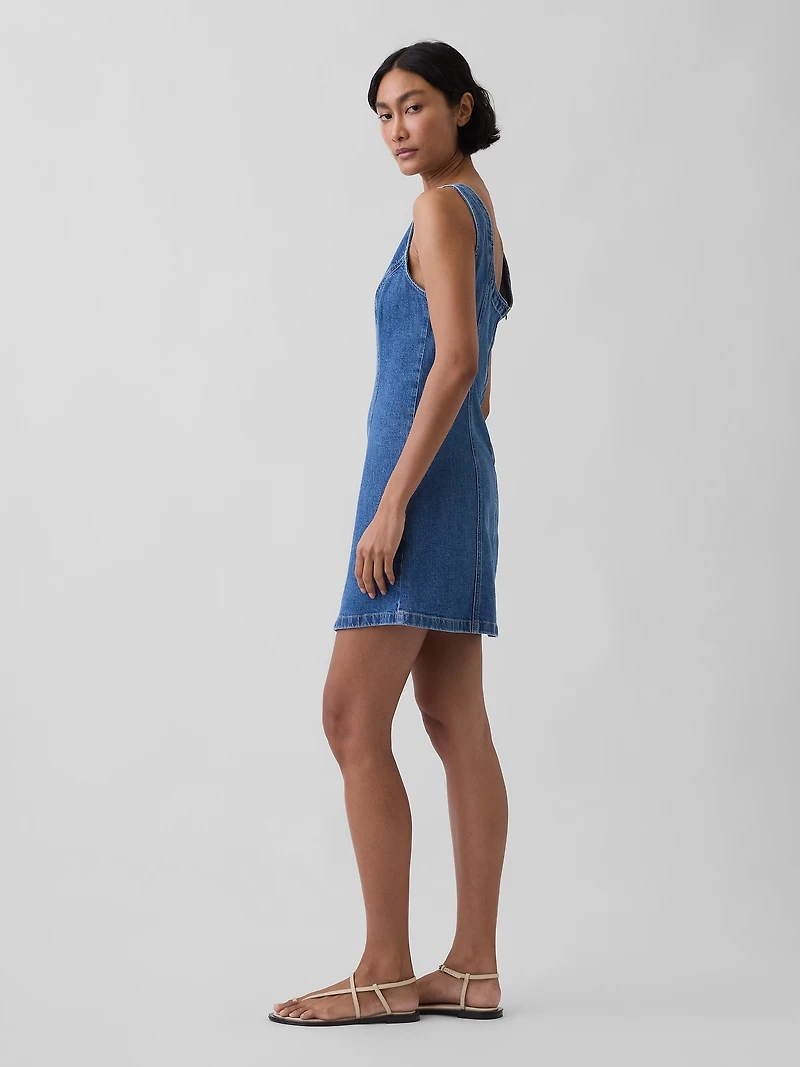 Denim Boatneck Open-Back Mini Dress