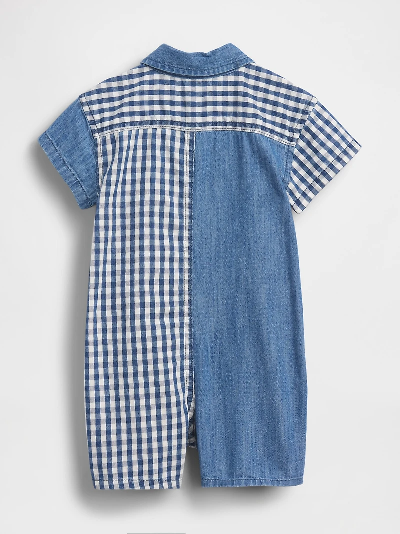 Baby Gingham Denim Colorblock Shorty One-Piece