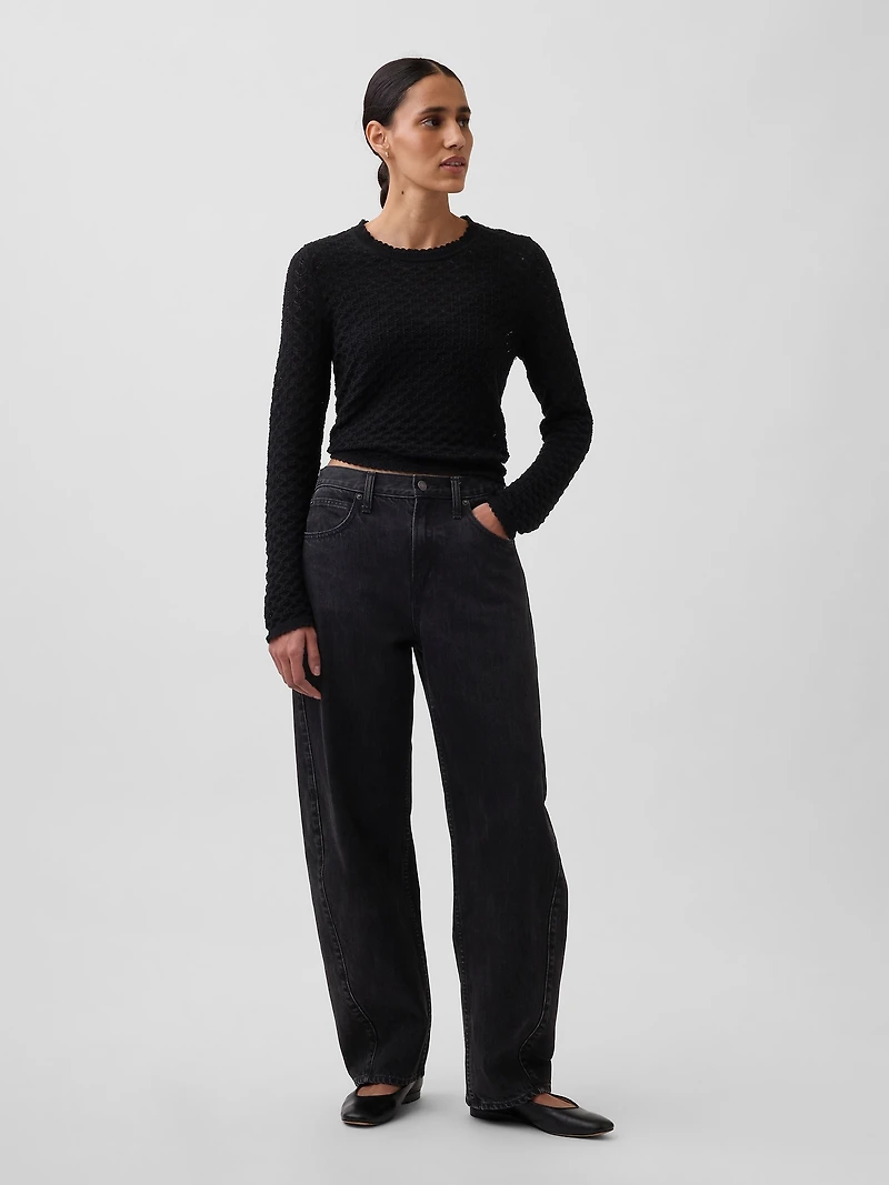 100% Cotton Pointelle Crop Sweater