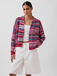 Oversized Open-Front Stripe Cardigan Sweater