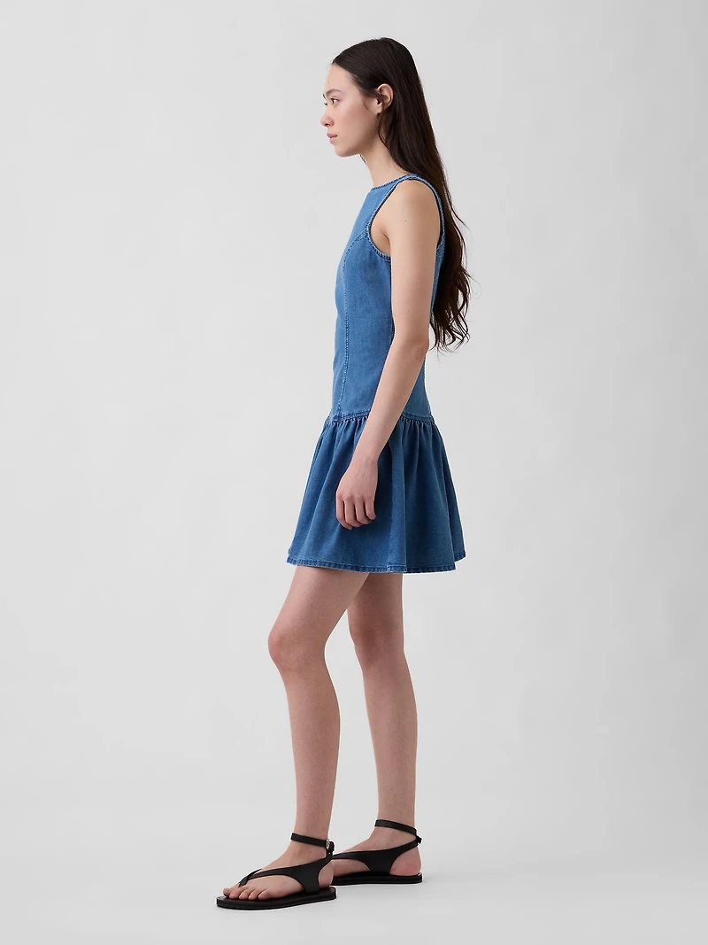 Denim Drop-Waist Mini Dress