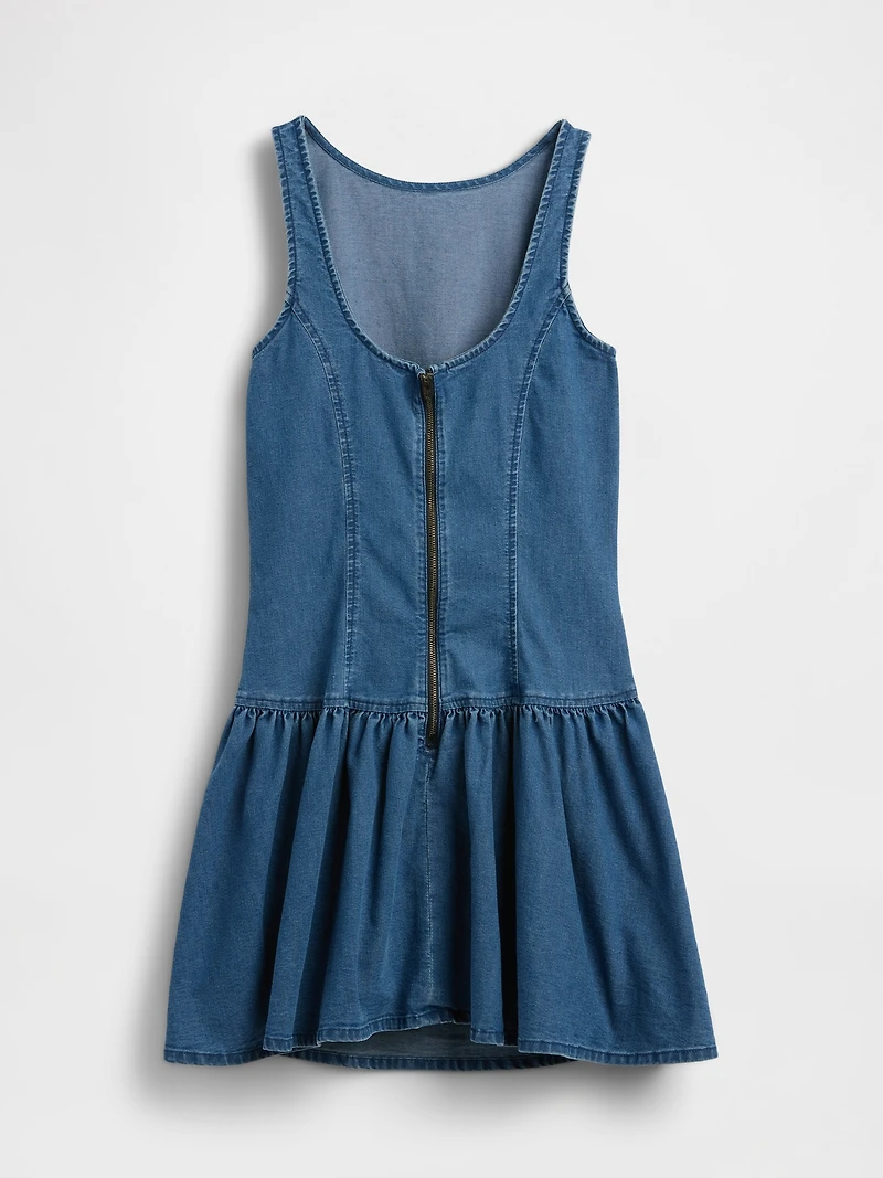 Denim Drop-Waist Mini Dress