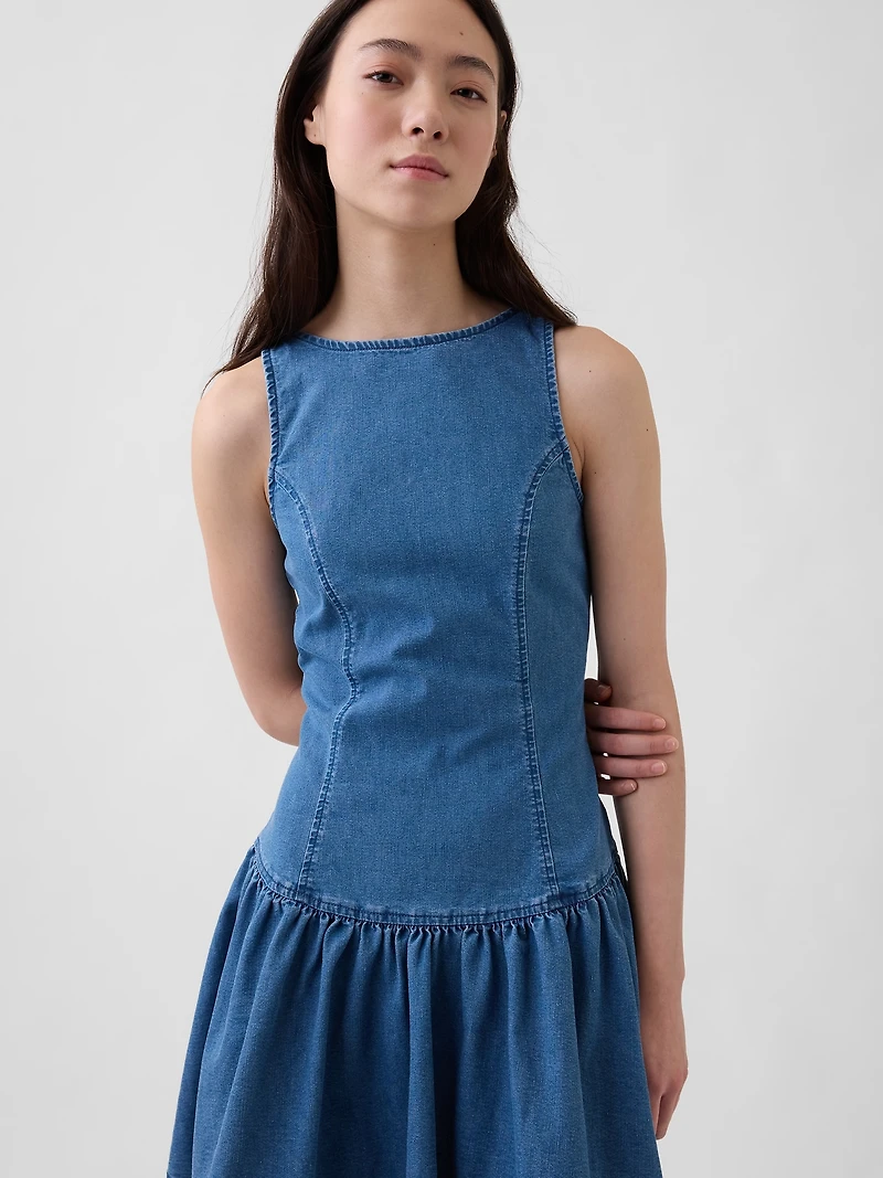 Denim Drop-Waist Mini Dress