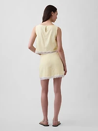 Linen-Blend Lace-Trim Mini Skort
