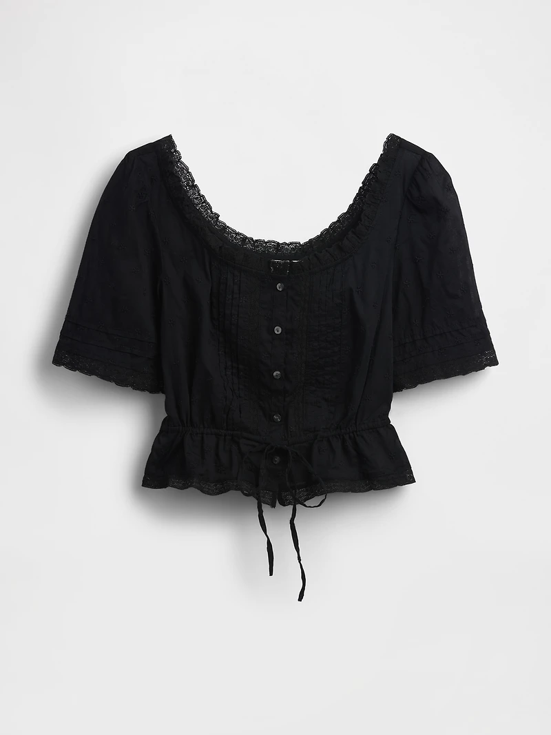 Lace-Trim Peplum Top