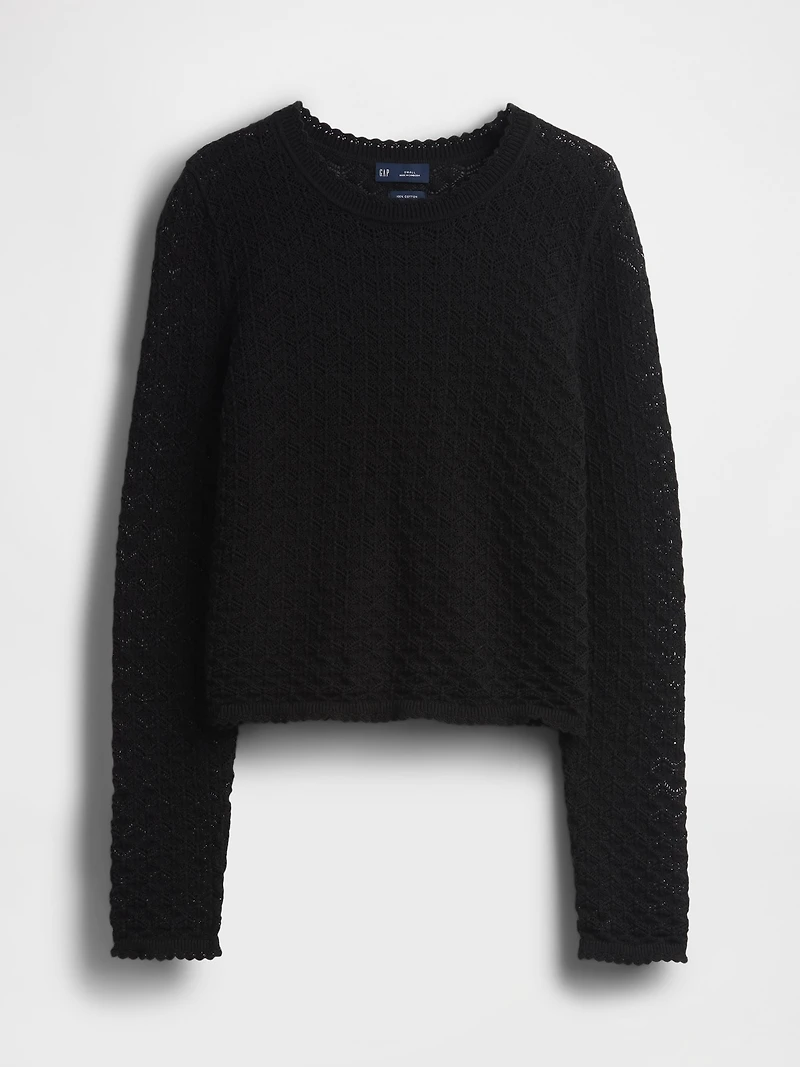 100% Cotton Pointelle Crop Sweater