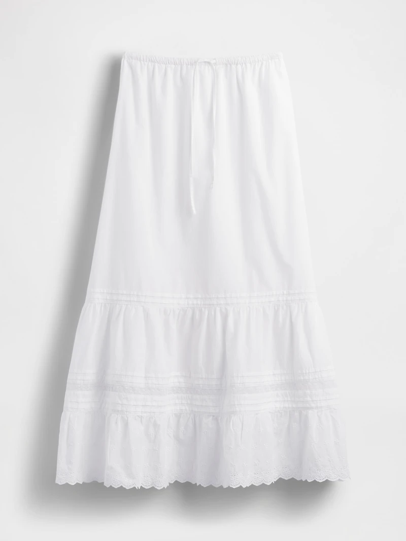 High Rise Tiered Lace-Trim Maxi Skirt