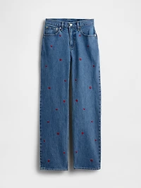 Mid Rise Relaxed Embroidered Straight Jeans