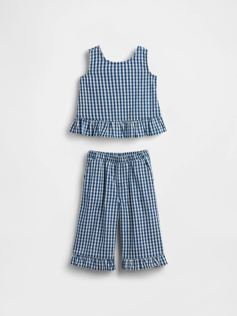 Baby & Toddler Gingham Denim Ruffle-Hem Outfit Set