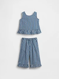 Baby & Toddler Gingham Denim Ruffle-Hem Outfit Set