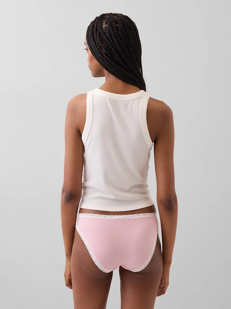 Organic Stretch Cotton Lace-Trim Bikini