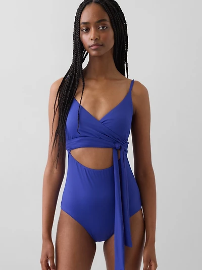 Tie-Knot Cutout Wrap One-Piece Swimsuit