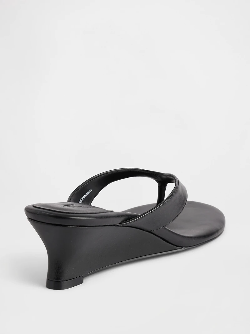 Vegan Leather Wedge Thong Sandals