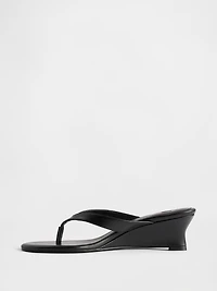 Vegan Leather Wedge Thong Sandals