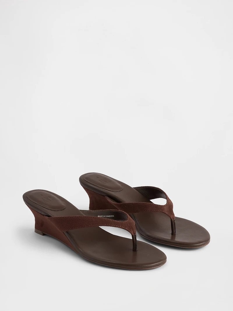 Vegan Leather Wedge Thong Sandals