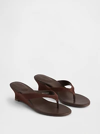 Vegan Leather Wedge Thong Sandals