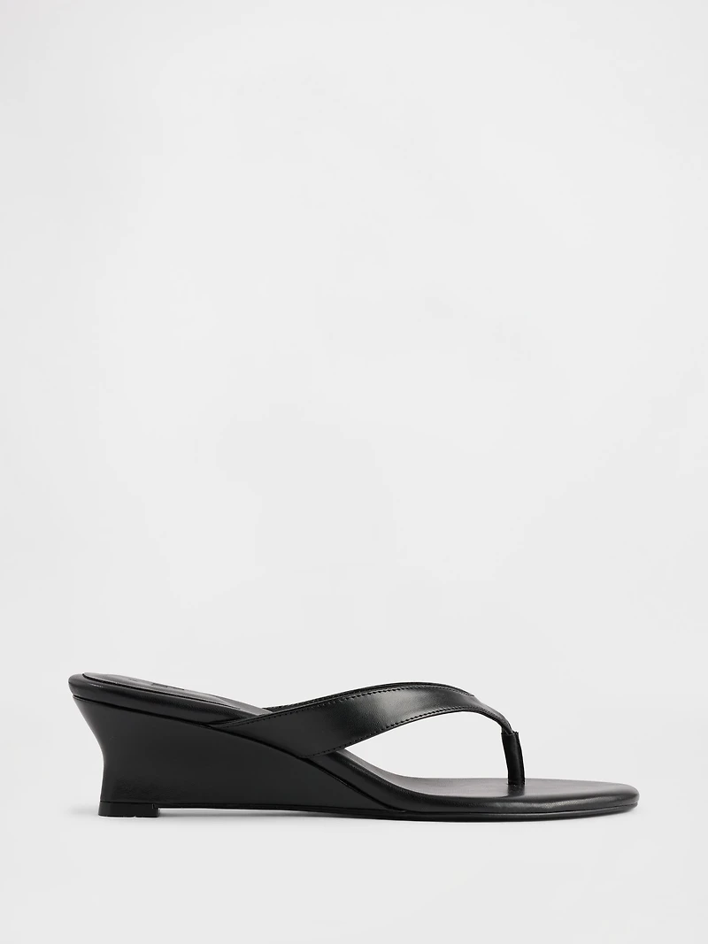 Vegan Leather Wedge Thong Sandals