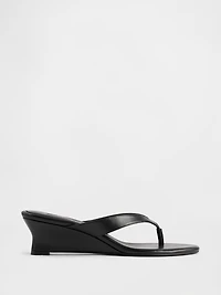 Vegan Leather Wedge Thong Sandals