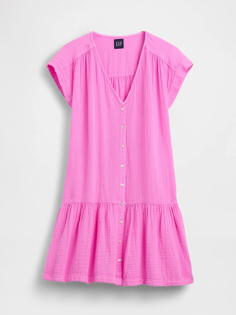 Cotton Gauze V-Neck Tunic Dress
