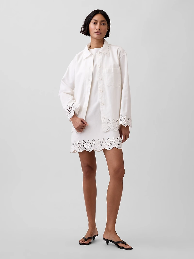Eyelet Hem Relaxed Shirt Jacket