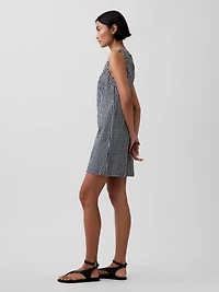 Gingham Denim Shift Mini Dress