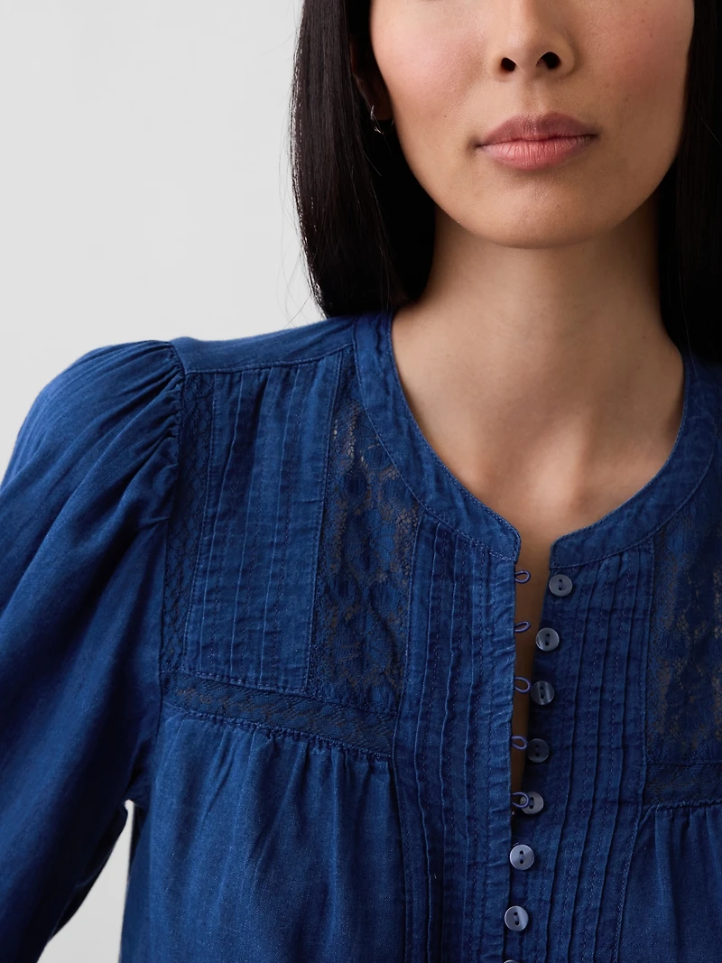 Lace-Trim Pintuck Top