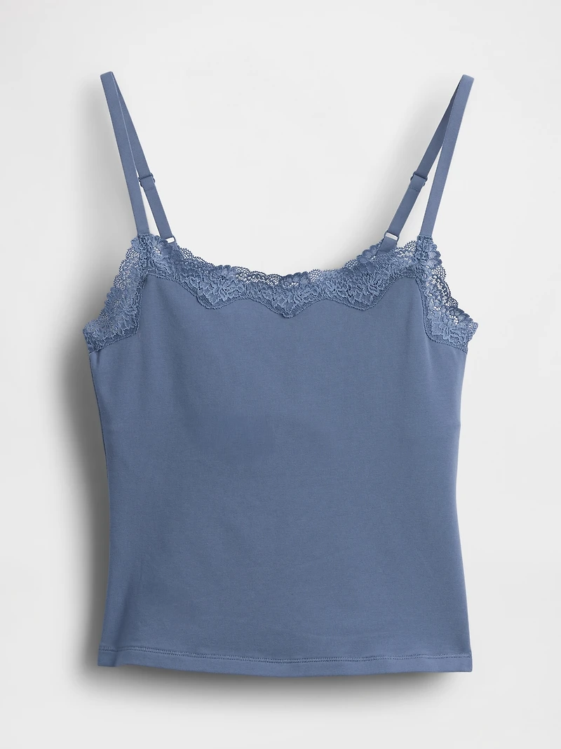 Organic Stretch Cotton Lace-Trim Cami
