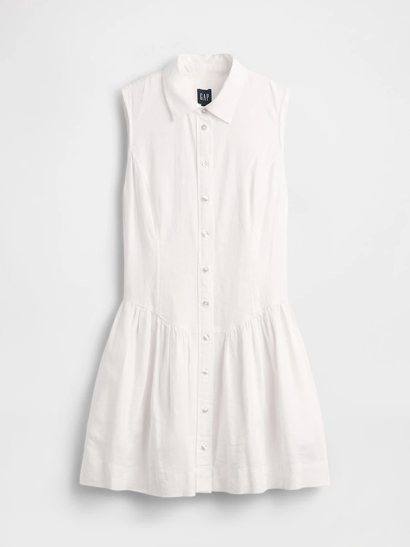 Linen-Blend Drop-Waist Mini Shirtdress