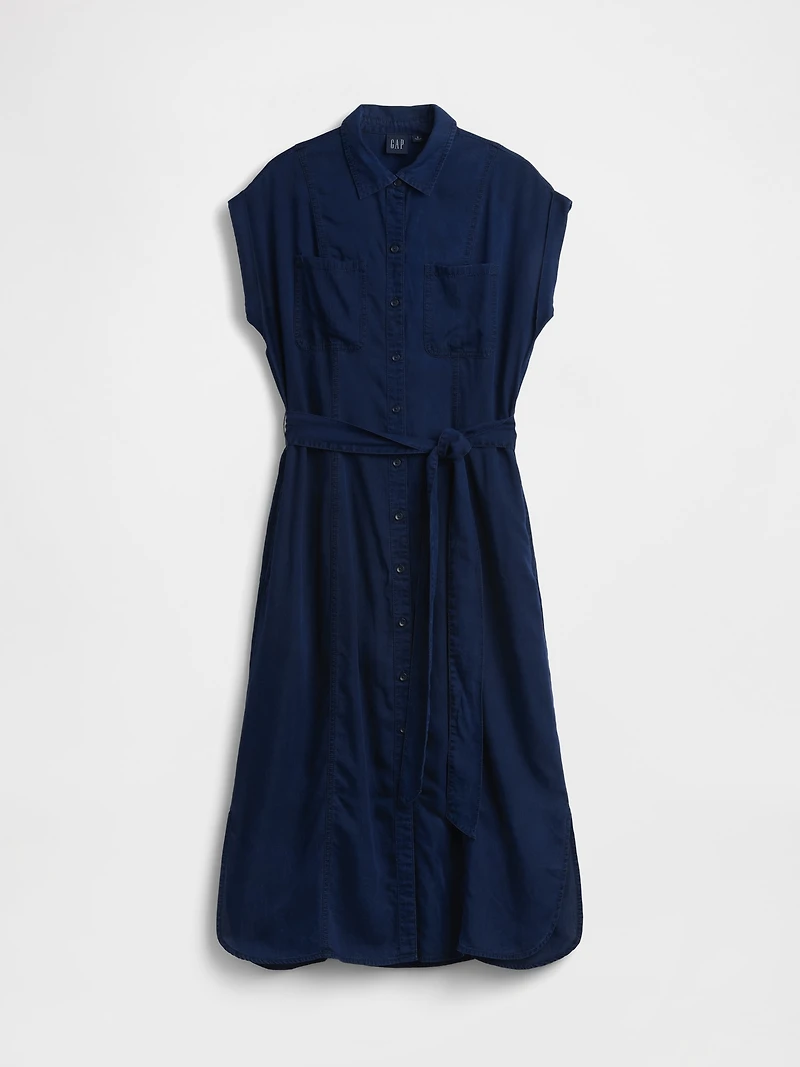 Denim Tie-Waist Utility Midi Dress
