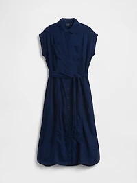 Denim Tie-Waist Utility Midi Dress