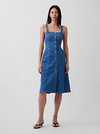 Denim Button-Front Midi Dress