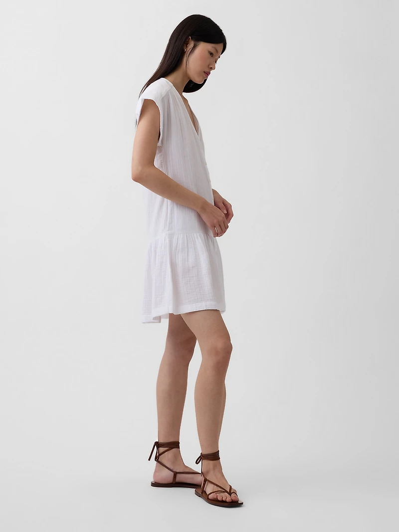 Cotton Gauze V-Neck Tunic Dress