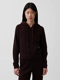 CashSoft Relaxed Cable-Knit Hoodie