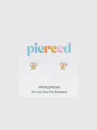 Pierced Co Pink Bow Screwback Earrings
