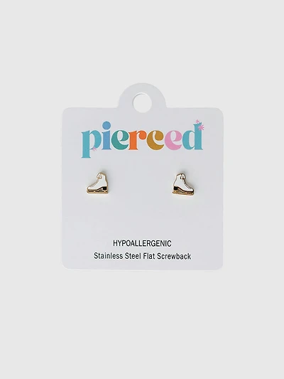 Pierced Co Ice Skate Screwback Earrings