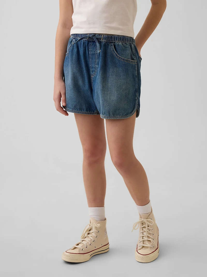 Kids High Rise Denim Easy Dolphin Shorts