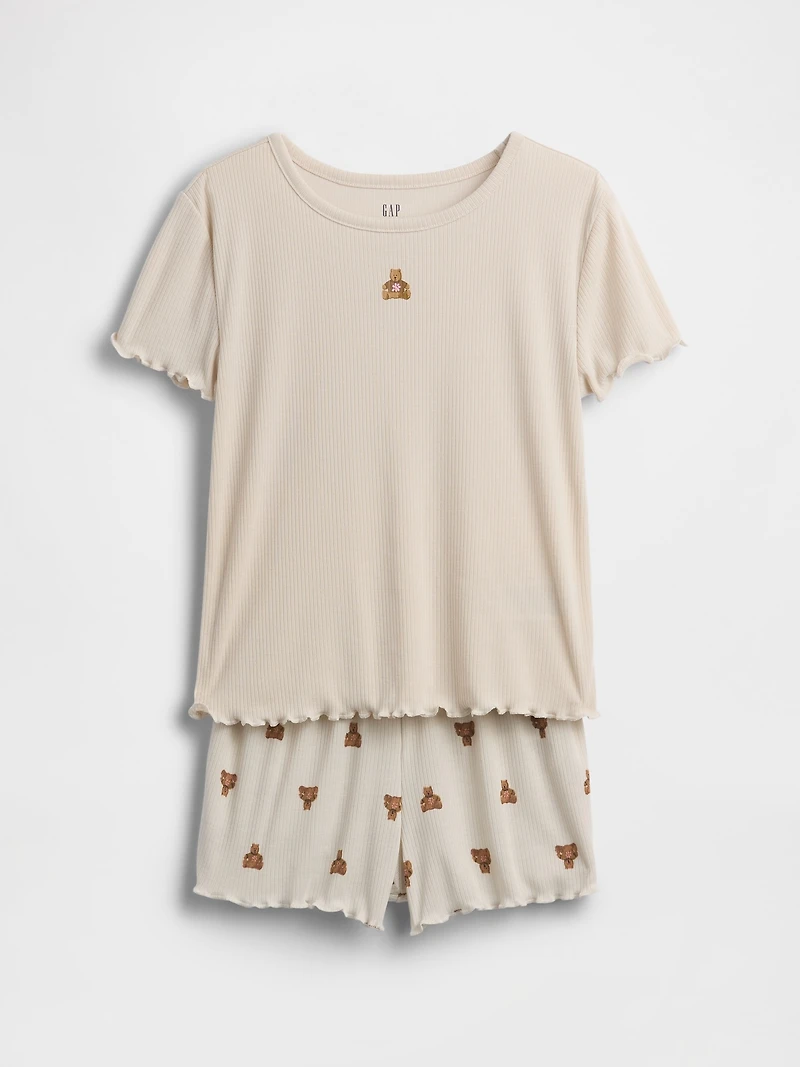Kids Recycled Rib Brannan Bear PJ Short Set