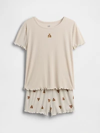 Kids Recycled Rib Brannan Bear PJ Short Set