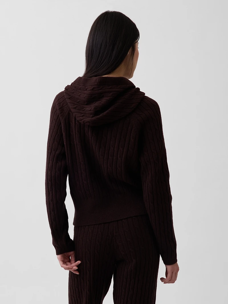 CashSoft Relaxed Cable-Knit Hoodie