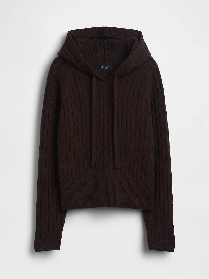 CashSoft Relaxed Cable-Knit Hoodie