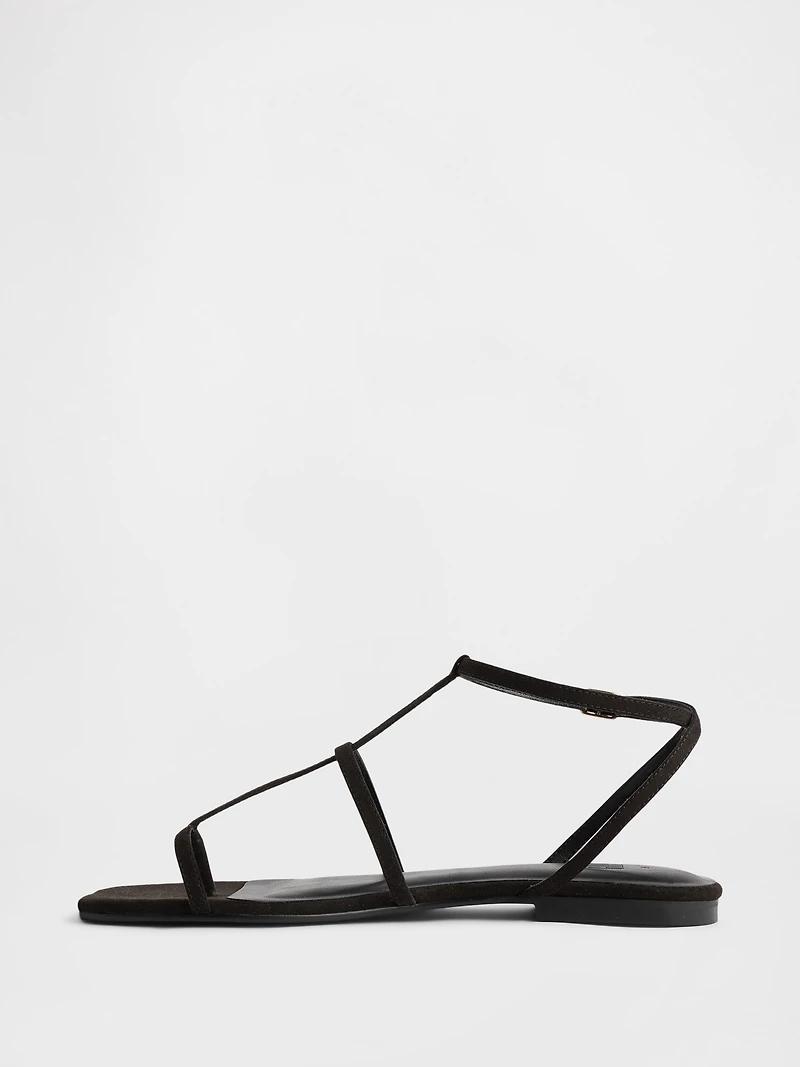 Vegan Suede T-Strap Sandals