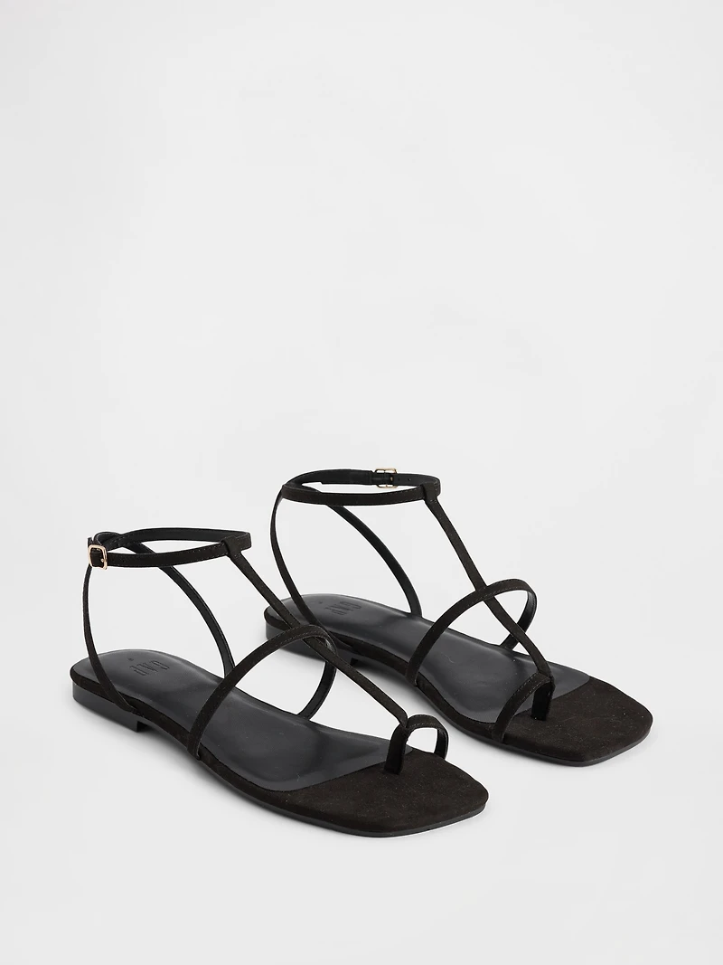 Vegan Suede T-Strap Sandals