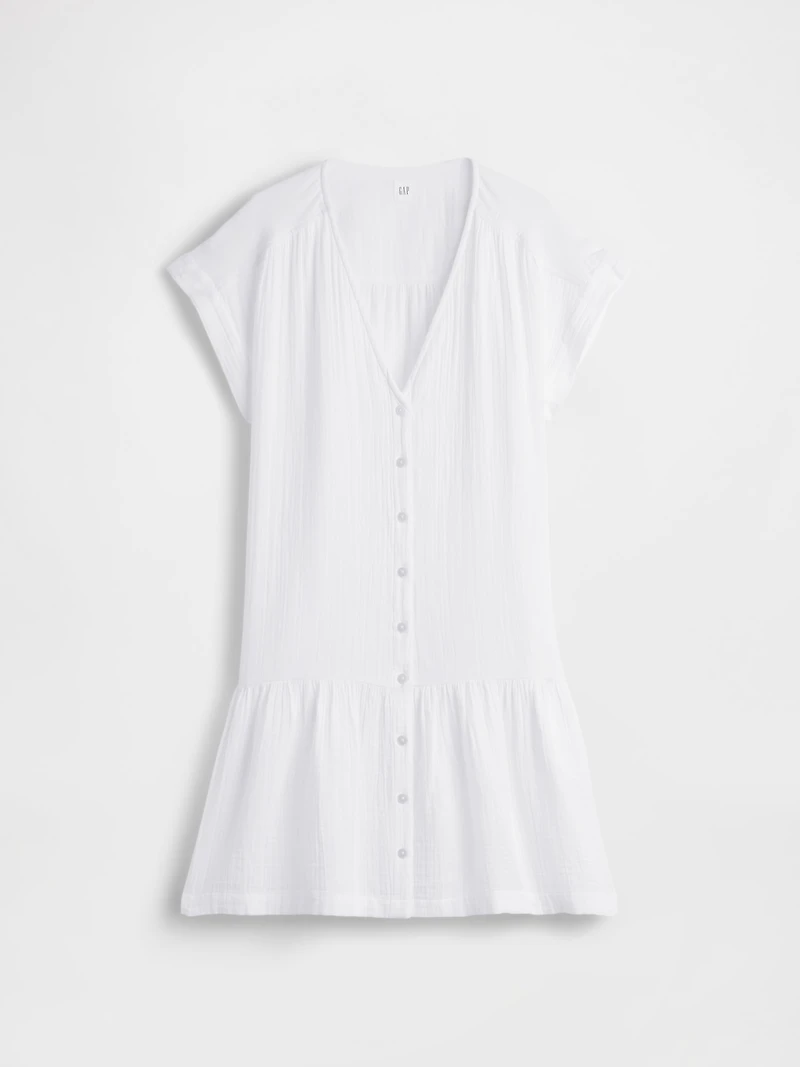 Cotton Gauze V-Neck Tunic Dress