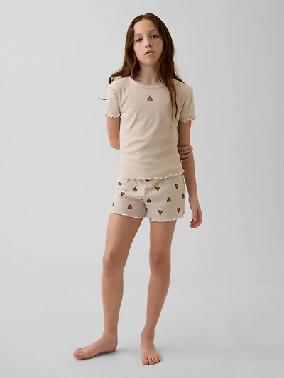 Kids Recycled Rib Brannan Bear PJ Short Set