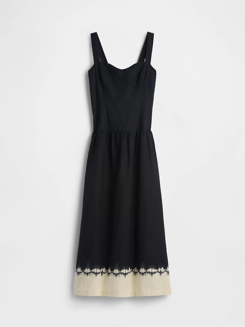 Linen-Blend Drop-Waist Corset Maxi Dress