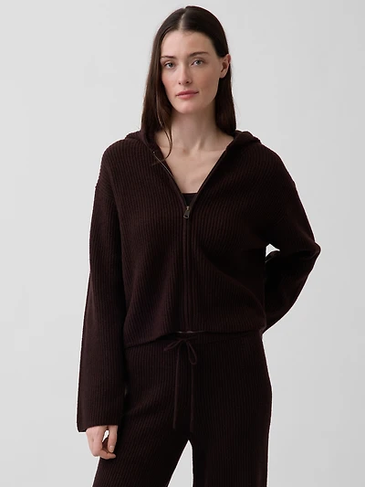 CashSoft Oversized Shaker-Stitch Zip Hoodie